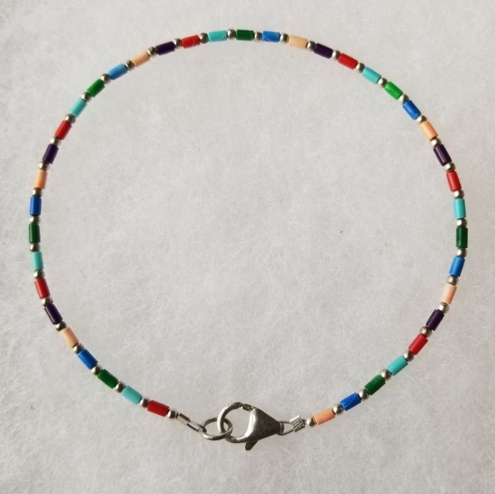 Rare Silpada Sterling Silver Colorful Bead Ankle Bracelet - Picture 7 of 11